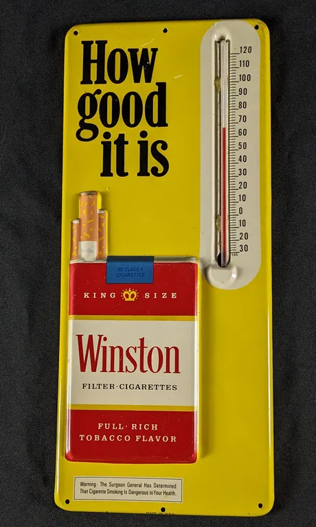 EMBOSSED TIN THERMOMETER SIGN WINSTON CIGARETTES