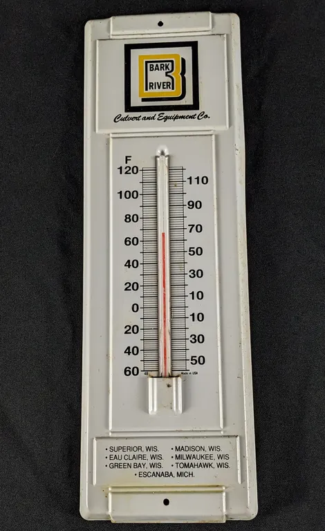TIN THERMOMETER SIGN BARK RIVER CULVERT & EQUIPMENT CO WISCONSIN MICHIGAN