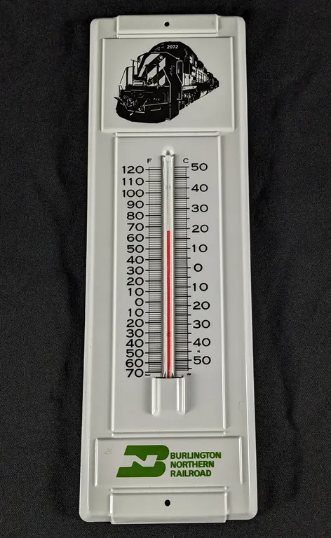 TIN THERMOMETER SIGN BURLINGTON NORTHERN RAILROAD