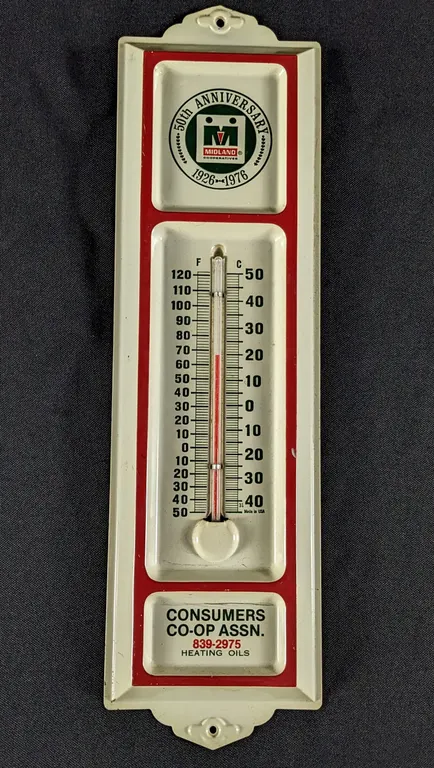 TIN THERMOMETER SIGN MIDLAND COOPERATIVES