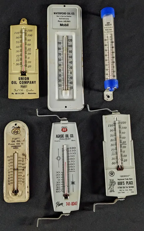6 ASSORTED GAS COMPANY THERMOMETERS MOBIL TEXACO PHILLIPS 66 MINNESOTA & COLORADO