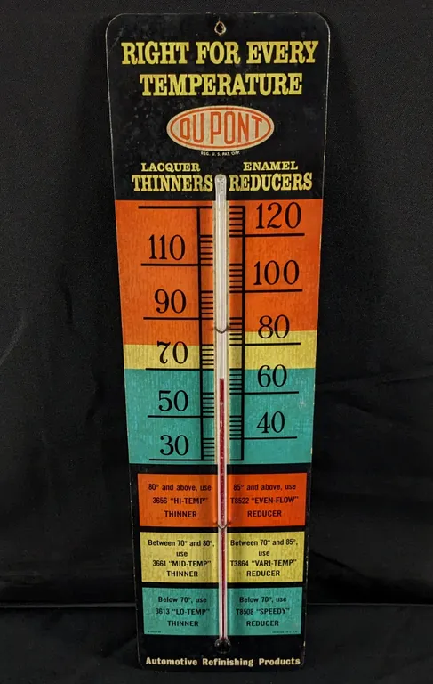 CARDSTOCK THERMOMETER SIGN DUPONT LACQUER THINNERS AUTOMOTIVE REFINISHING PRODUCTS