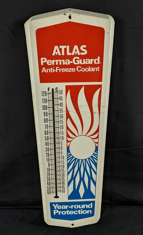 TIN THERMOMETER SIGN ATLAS PERMA-GUARD ANTI-FREEZE COOLANT