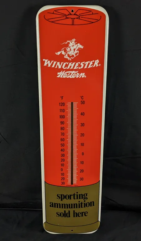 1999 TIN THERMOMETER SIGN WINCHESTER WESTERN SPORTING AMMUNITION