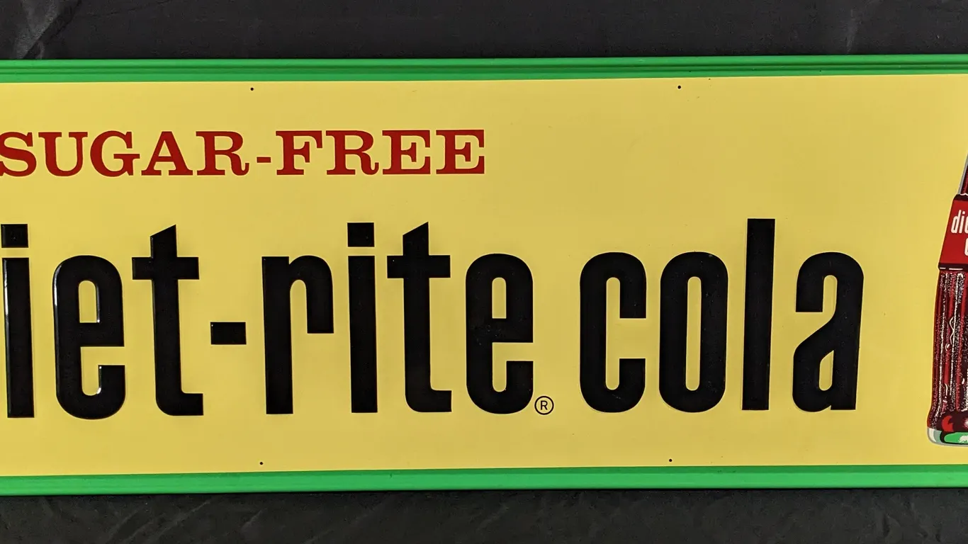 NOS EMBOSSED TIN SIGN SUGAR FREE DIET RITE COLA