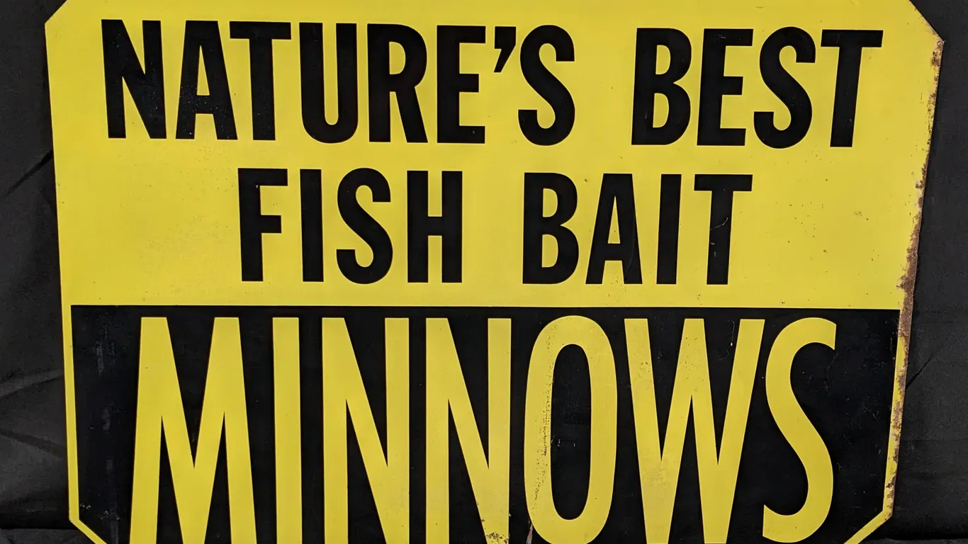 TIN SIGN NATURE'S BEST FISH BAIT MINNOWS (2 SIDED)