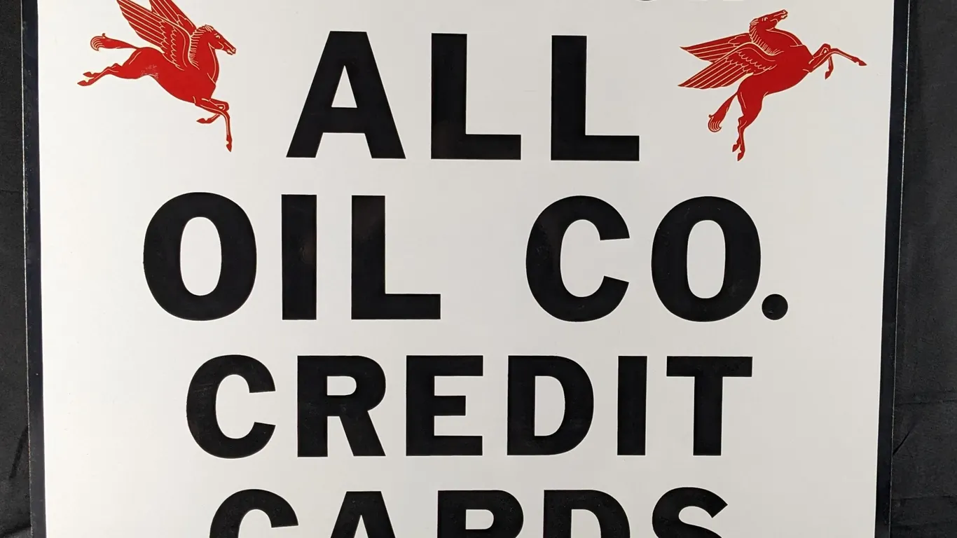 PORCELAIN SIGN WE HONOR ALL OIL CO CREDIT CARDS