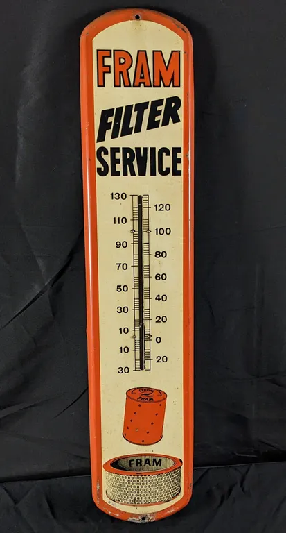 TIN THERMOMETER SIGN FRAM FILTER SERVICE