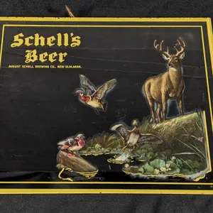 WHITETAIL DEER & WOOD DUCK MIRROR SIGN SCHELL'S BEER AUGUST SCHELL BREWING CO NEW ULM MINNESOTA MINN MN