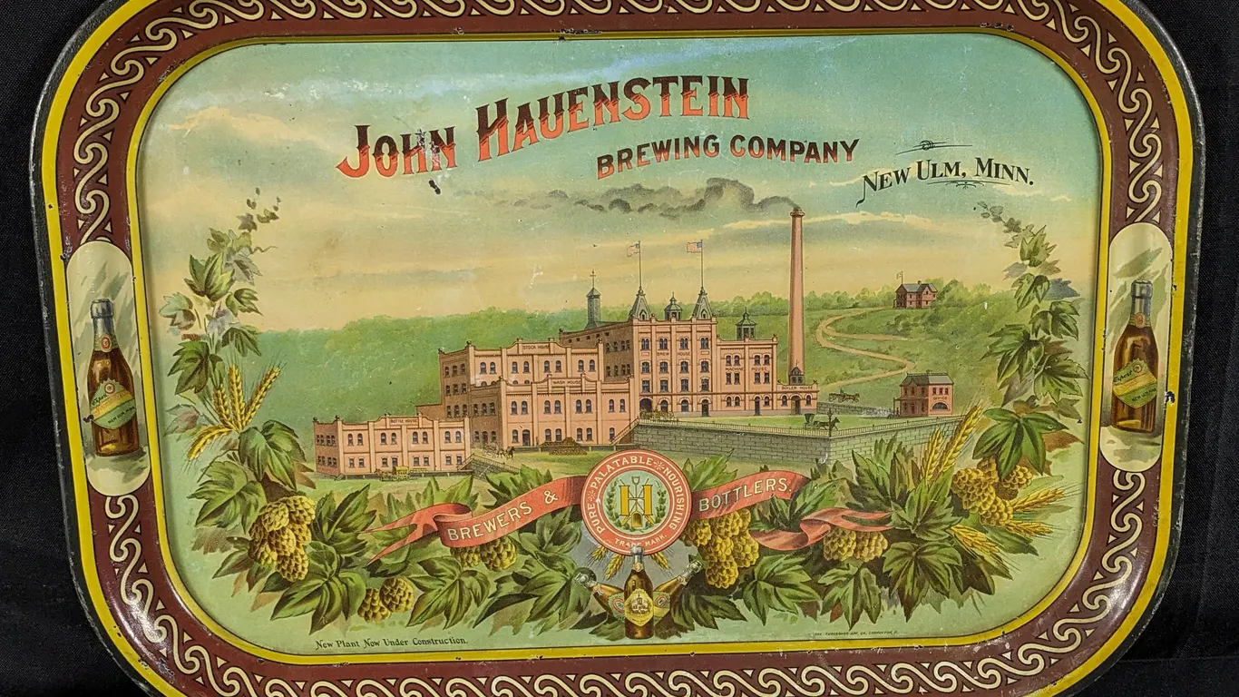 RARE PRE PRO FACTORY SCENE BEER TRAY JOHN HAUENSTEIN BREWING CO NEW ULM MINNESOTA MINN MN HAUENSTEINS