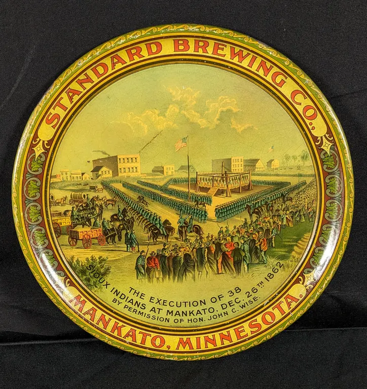 PRE PRO BEER TRAY HISTORICAL SCENE STANDARD BREWING MANKATO MINNESOTA EXECUTION OF 38 SIOUX INDIANS MINN MN