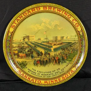 PRE PRO BEER TRAY HISTORICAL SCENE STANDARD BREWING MANKATO MINNESOTA EXECUTION OF 38 SIOUX INDIANS MINN MN