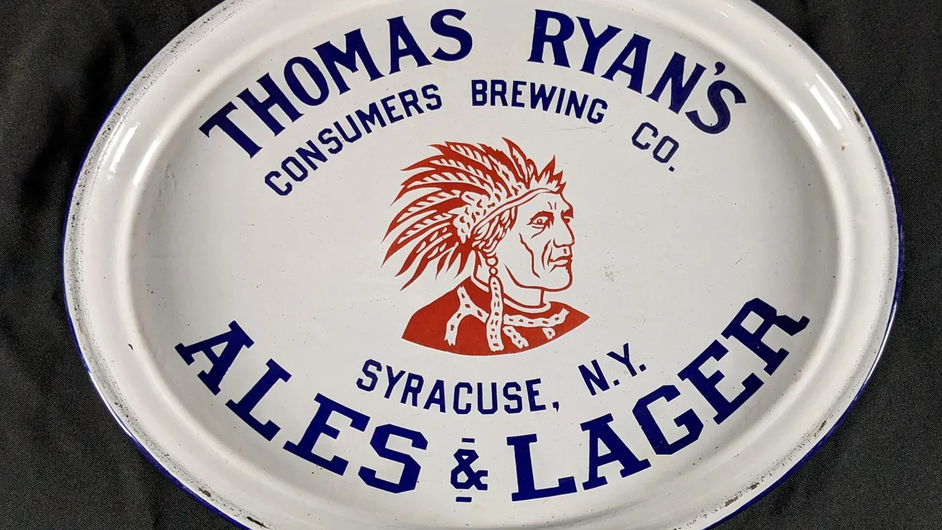 PRE PRO PORCELAIN BEER TRAY THOMAS RYAN'S ALES & LAGERS CONSUMER BREWING CO SYRACUSE NEW YORK NY