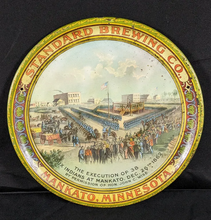 PRE PRO BEER TRAY HISTORICAL SCENE STANDARD BREWING MANKATO MINNESOTA EXECUTION OF 38 SIOUX INDIANS MINN MN