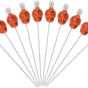 New 3" Skull Sewing Pins, 10Pcs Steel Straight Pins with Skull Head for Fabric DIY Decoration Crafting Quilting Sewing Supplies, Voodoo Dolls, Orange