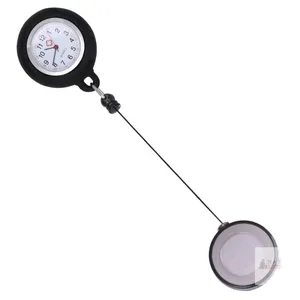 New Badge Reel Pocket Watch Fashion Pocket Watch Clip-on Pocket Hanging Watch Creative Pocket Hanging Watch Test Watch for Students (Black)