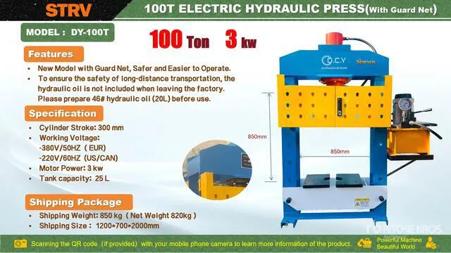2026 STARVOX DY-100T 100 ton Electric/Hydraulic Shop Press (Unused)