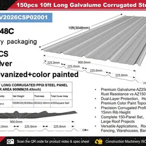 Quantity of (150) 2026 STARVOX S3048Q Galvalume Corrugated Steel Panels (Unused)