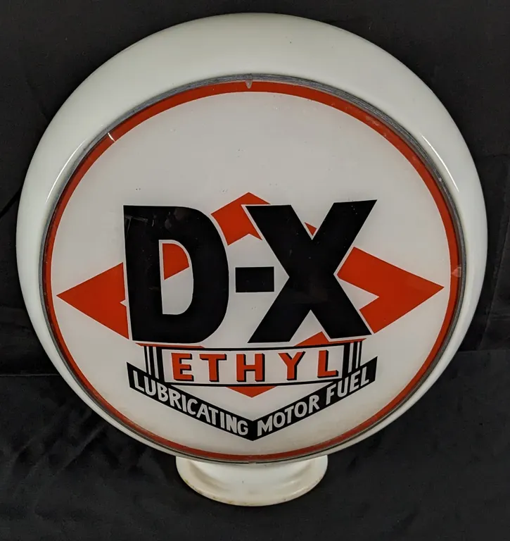 "BANDED GLASS" GAS PUMP GLOBE D-X ETHYL LUBRICATING MOTOR FUEL GASOLINE