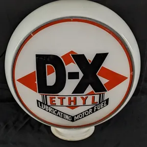 "BANDED GLASS" GAS PUMP GLOBE D-X ETHYL LUBRICATING MOTOR FUEL GASOLINE