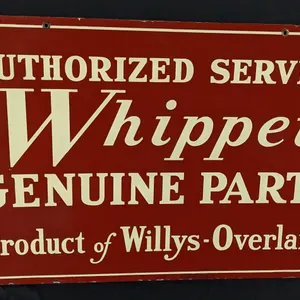 PORCELAIN DEALERSHIP SIGN AUTHORIZED SERVICE WHIPPET GENUINE PARTS PRODUCT OF WILLY-OVERLAND (2 SIDE