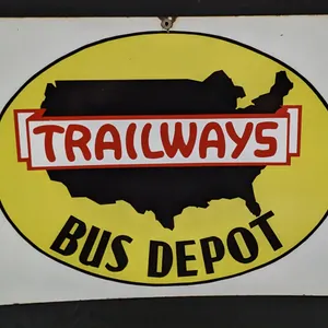 PORCELAIN SIGN NATIONAL TRAILWAYS BUS DEPOT (2 SIDED)