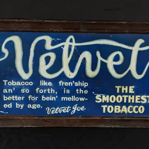 SELF FRAMED TIN LITHO SIGN VELVET THE SMOOTHEST TOBACCO 10¢