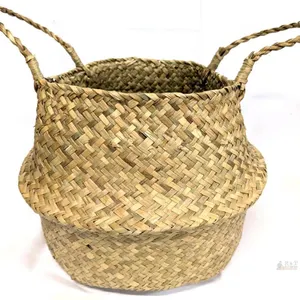 New MED Seaforth Home Seagrass Plant Basket with Handles, 9" Diameter × 10" Tall (Excl Handles) Wicker Woven Storage Basket