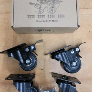 NEW GBL TPR-50mm Swivel Caster Wheels with Dual Locking Brake, Set of 4, 2" (50mm), 110 lbs Each
