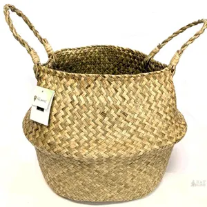 New LG Seaforth Home Seagrass Plant Basket with Handles, 10" Diameter × 11" Tall (Excl Handles) Wicker Woven Storage Basket