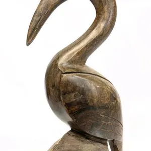 Vintage Hand Carved Ironwood Fantastical Bird, 13.75" Tall, Surprisingly Heavy Buttery-Smooth Wood, Knick In Back Corner of Carved " Rock " Base