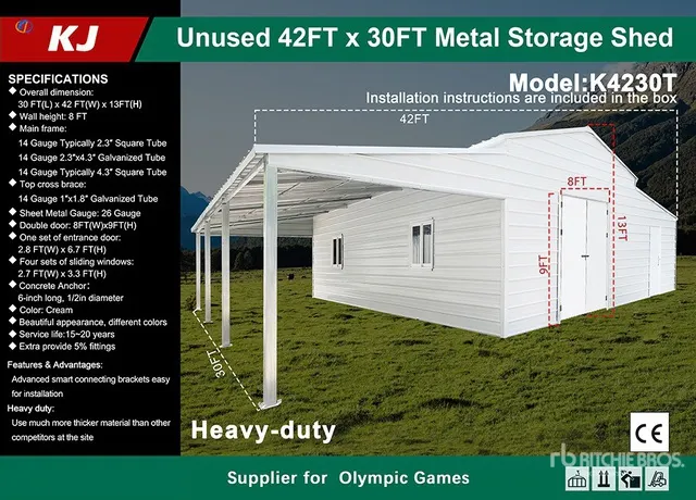 2026 KJ K4230T 42 ft x 30 ft Metal Storage Building (Unused)