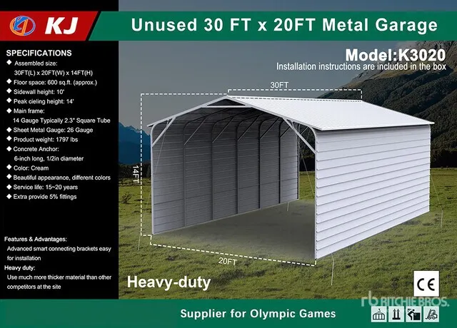 2026 KJ K3020 20 ft x 30 ft Carport (Unused)