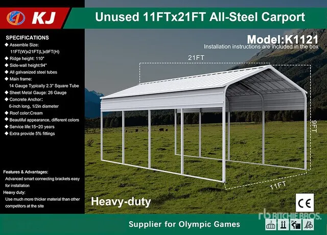 2026 KJ K1121 11 ft x 21 ft Carport (Unused)