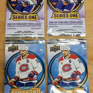2025-26 Upper Deck Hockey Series One & Two Retail Packs, 4 Cards Each, McDavid & Suzuki Covers