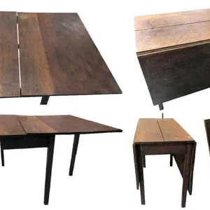 Vintage 28.5" Tall Solid Dark Wood Drop-Leaf Farmhouse Kitchen Table With Swing-Out Leg Braces - 20" × 42.5" When Down, 42.5" × 56.25" Extended