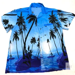 Size 4XL Men's Blue Tropics Hawaiian-Style Short Sleeve Button-Up Top, In Good Condition, Light Wear