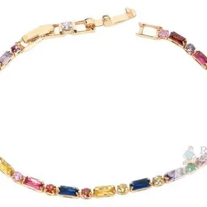 Gorgeous Multicolor Stone Tennis Line Bracelet, 7" Long With 1" Extender, Non-Magnetic, No Stamps Found