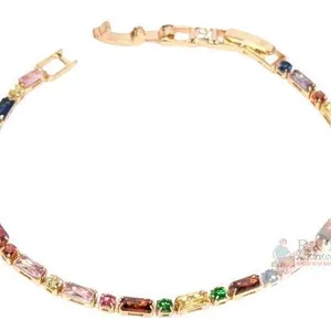 Gorgeous Multicolor Stone Tennis Line Bracelet, 7" Long With 1" Extender, Non-Magnetic, No Stamps Found