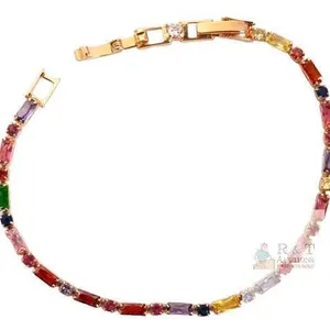 Gorgeous Multicolor Stone Tennis Line Bracelet, 7" Long With 1" Extender, Non-Magnetic, No Stamps Found