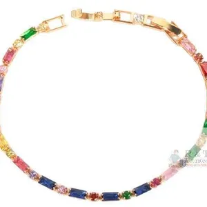 Gorgeous Multicolor Stone Tennis Line Bracelet, 7" Long With 1" Extender, Non-Magnetic, No Stamps Found