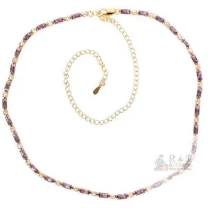 Lovely Lavender & Clear Stone Tennis Line Necklace, 13.25" Long With 6.5" Extension, Non-Magnetic, No Stamps Found