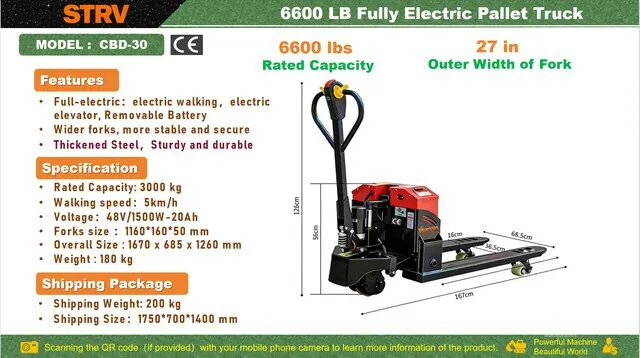 2026 STARVOX CBD-30 6600 lb Electric Pallet Jack (Unused)