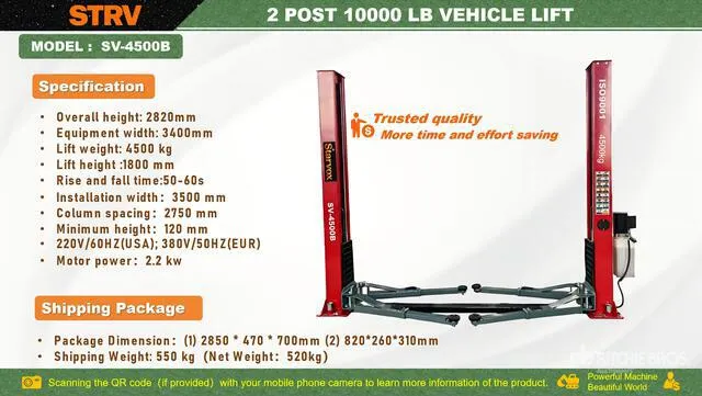 2026 STARVOX SV-4500B 2 Post 10000 lb Vehicle Lift (Unused)