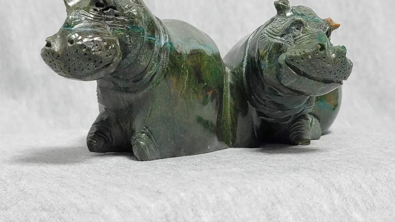 SOLD Pair of Veridite Hippopotamus Hand Carved in Zimbabwe. 7 x 4 x 3. B3 SOLD