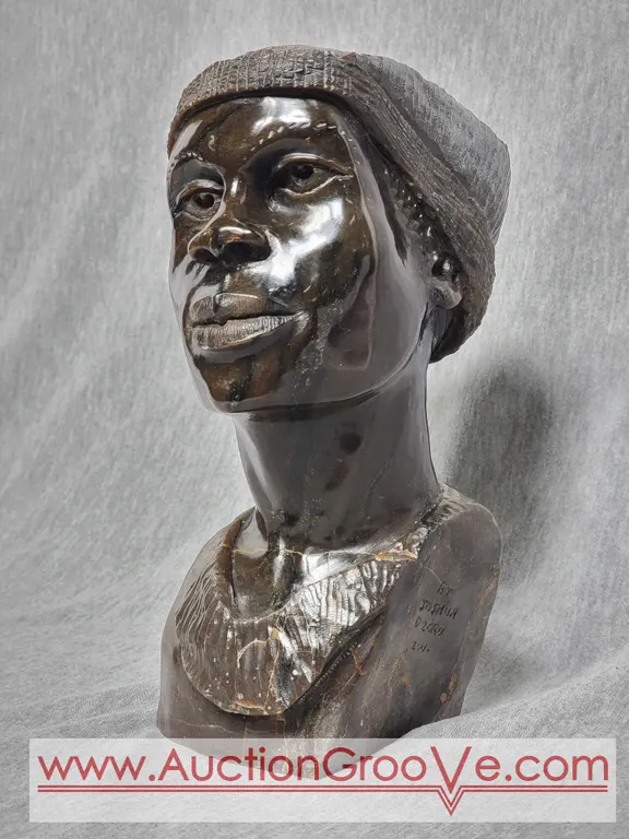 SOLD Shona Stone Carved Bust of a Man. Signed by Artist Joshua Dzoro. 8.5 x 3.5 x 5. A3