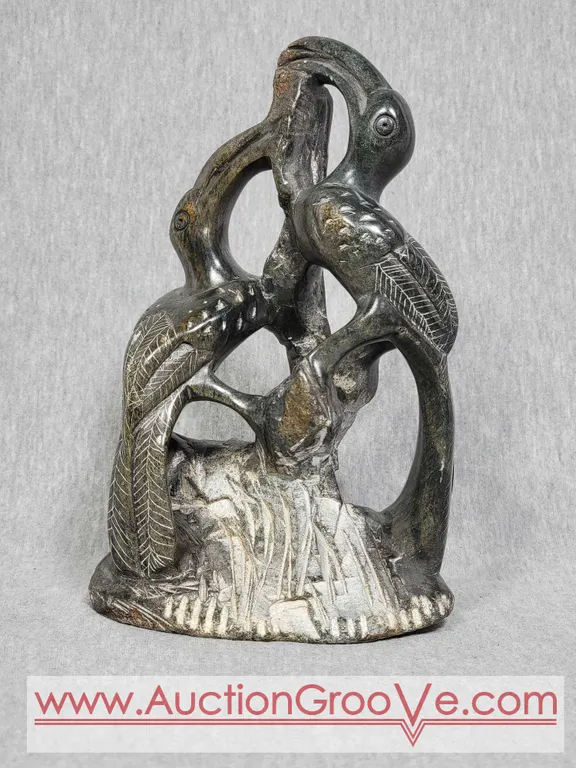 SOLD 2/26/26 Shona Stone Carved Yellow Billied Hornbill Birds. 8 x 5 x 3. A3 SOLD 2/26/26
