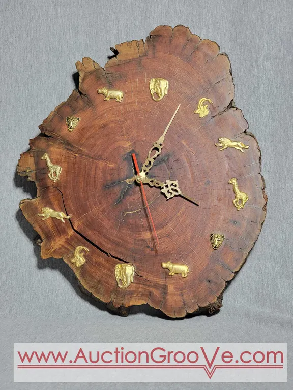 Wild Olive Clock made in Zimbabwe from 500 Year Old Dead Wood. Battery Operated Clock. 15 x 12.5 x 1.5. B1