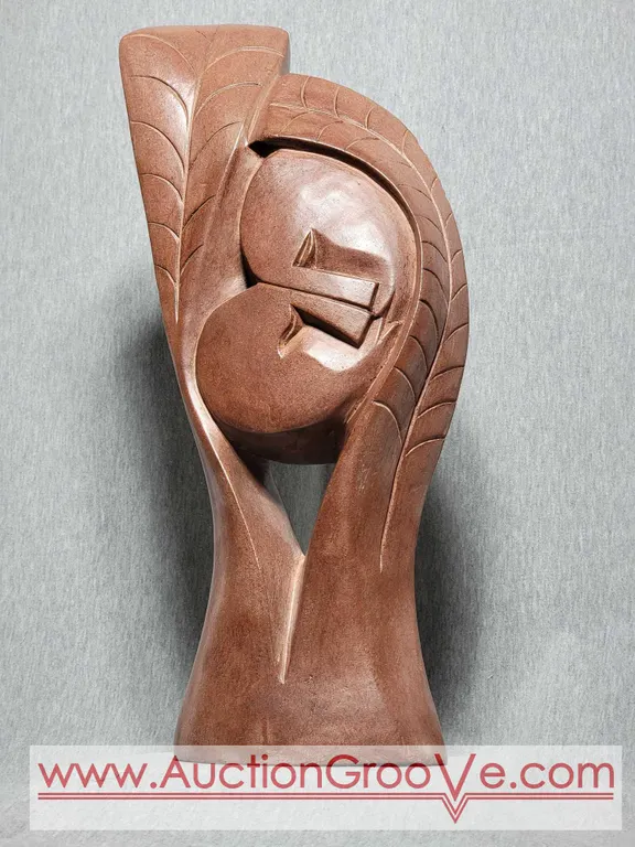 Kissing Couple with Leaves. Signed By Artist Farai Tendai. 17 x 7 x 3.5. B3
