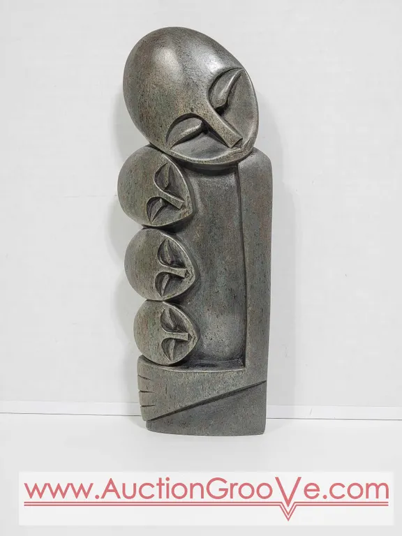 Shona Pregnant Mother with 3 Children. Signed by Artist Innocent Chifutu. Hand Carved in Zimbabwe. See photos. 12.5" x 4.5 x 1.5". D5